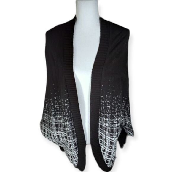 QED LONDON BLACK & WHITE CARDIGAN SZ.M EUC - Picture 1 of 8